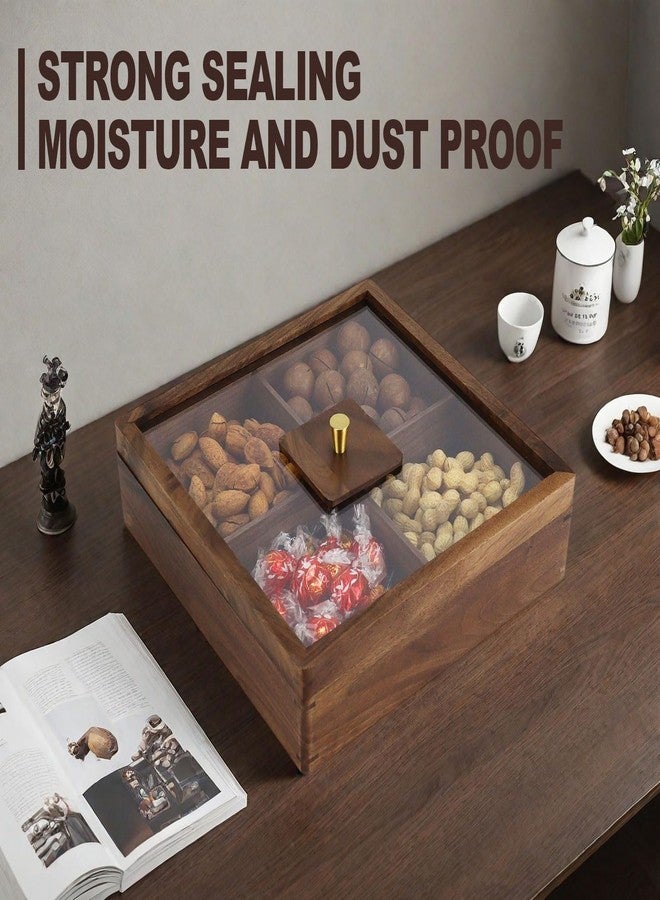 Multibey 4 Compartment Wooden Serving Tray with Lid - Solid North American Walnut Wood Serving Platter Organizer for Snacks, Candy, Nuts, Chips, Wood Snack Tray for Party, Kitchen Decor - Image 3
