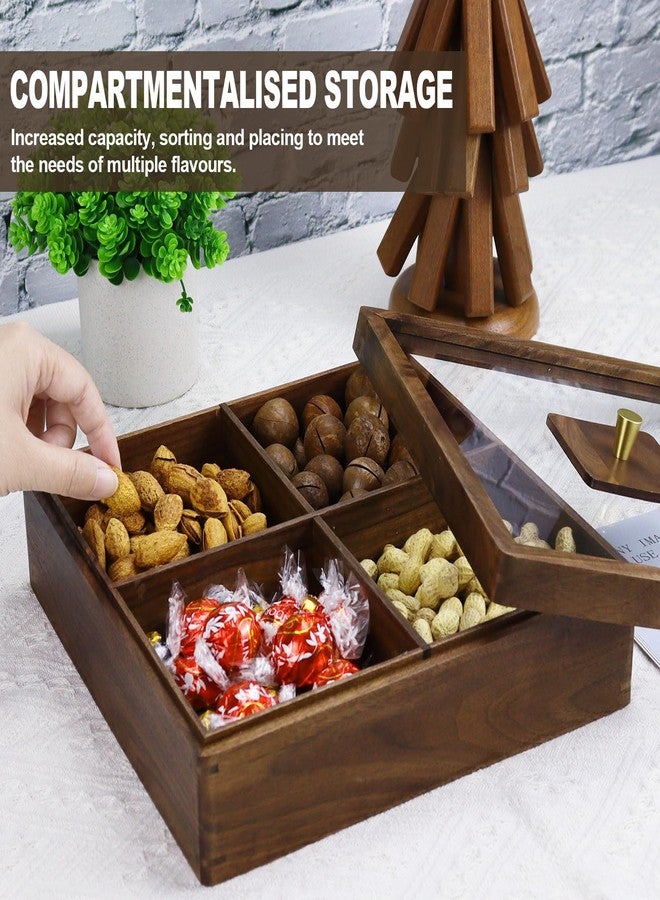 Multibey 4 Compartment Wooden Serving Tray with Lid - Solid North American Walnut Wood Serving Platter Organizer for Snacks, Candy, Nuts, Chips, Wood Snack Tray for Party, Kitchen Decor - Image 2