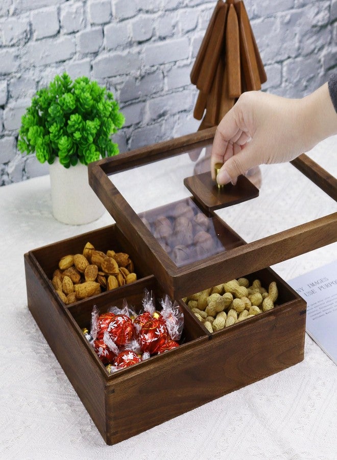 Multibey 4 Compartment Wooden Serving Tray with Lid - Solid North American Walnut Wood Serving Platter Organizer for Snacks, Candy, Nuts, Chips, Wood Snack Tray for Party, Kitchen Decor - Image 5