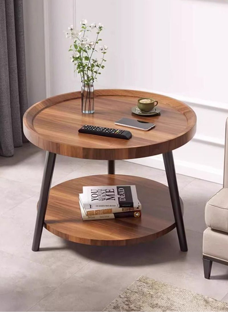 TDAO 2 Layers Small Round Coffee Table, Walnut Nesting Tables for Small Spaces, Mid Century Modern Centre Table, Easy Assembly Circle Coffee Tables for Living Room, Minimalist Nesting Coffee Table 40CM X 48CM High - Image 1