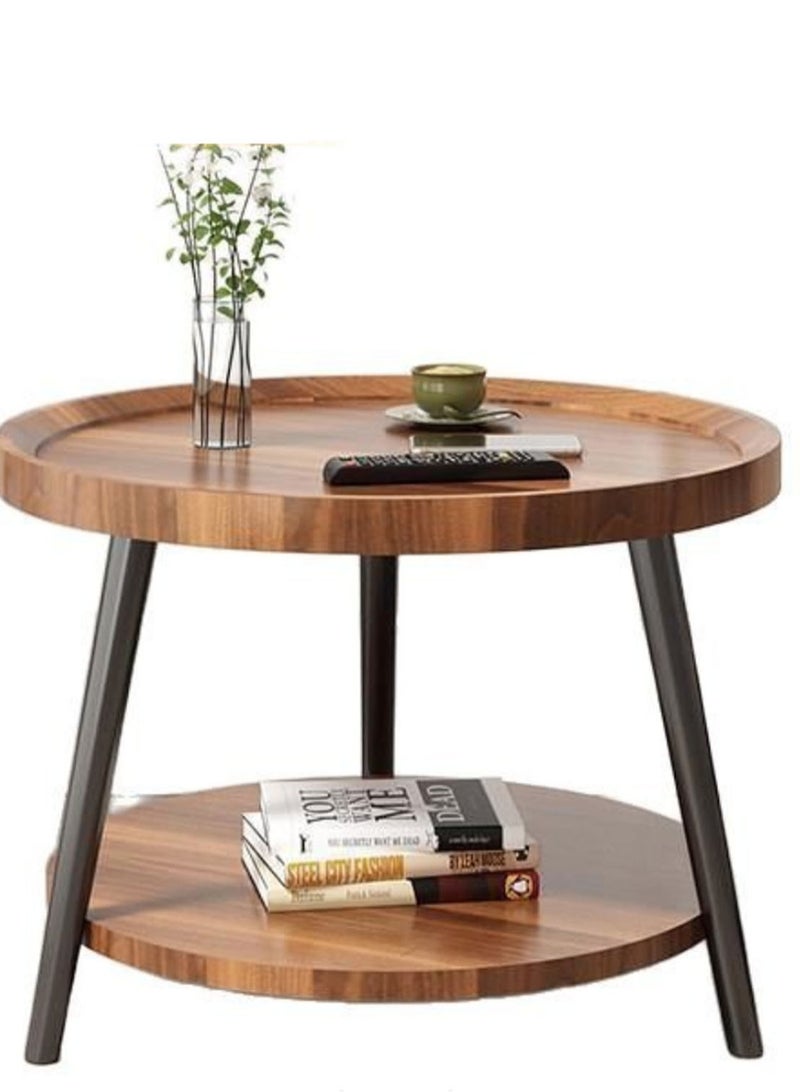 TDAO 2 Layers Small Round Coffee Table, Walnut Nesting Tables for Small Spaces, Mid Century Modern Centre Table, Easy Assembly Circle Coffee Tables for Living Room, Minimalist Nesting Coffee Table 40CM X 48CM High - Image 2
