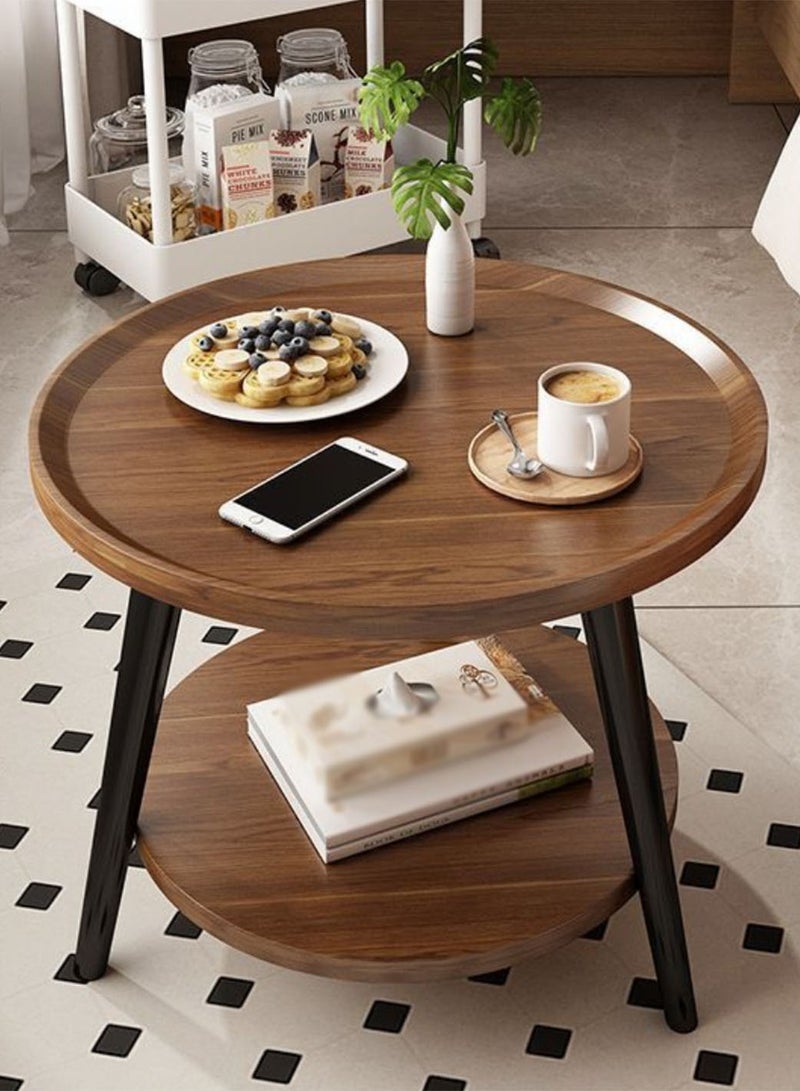 TDAO 2 Layers Small Round Coffee Table, Walnut Nesting Tables for Small Spaces, Mid Century Modern Centre Table, Easy Assembly Circle Coffee Tables for Living Room, Minimalist Nesting Coffee Table 40CM X 48CM High - Image 3