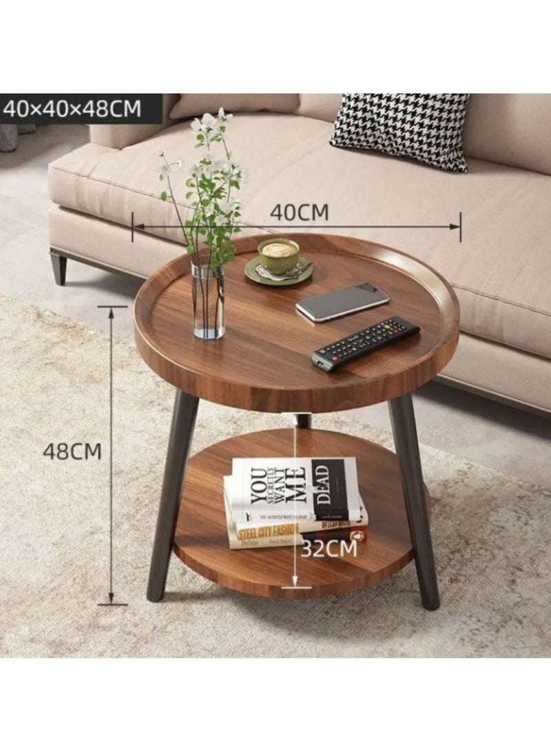 TDAO 2 Layers Small Round Coffee Table, Walnut Nesting Tables for Small Spaces, Mid Century Modern Centre Table, Easy Assembly Circle Coffee Tables for Living Room, Minimalist Nesting Coffee Table 40CM X 48CM High - Image 4