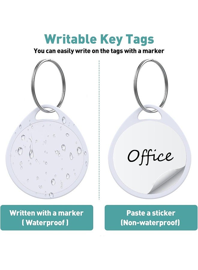 60 Pcs Key Tags 1.5 Inch Tough Plastic Reusable Key Tags Sturdy Round White Item Identifiers with Blank Paper Label Stickers and Split Rings - Ideal for Home,Office and Rental Management Use - Image 3