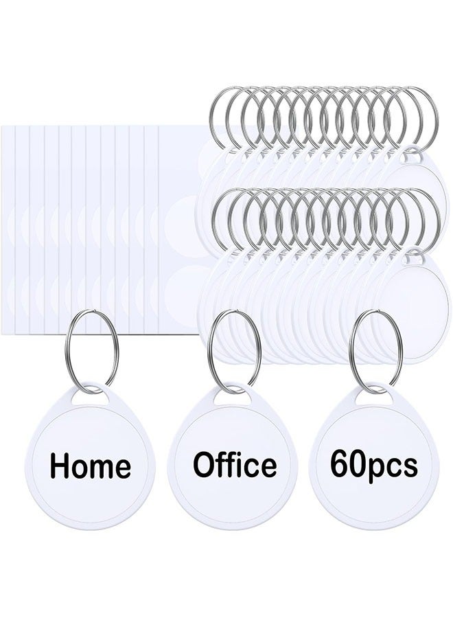 60 Pcs Key Tags 1.5 Inch Tough Plastic Reusable Key Tags Sturdy Round White Item Identifiers with Blank Paper Label Stickers and Split Rings - Ideal for Home,Office and Rental Management Use - Image 1