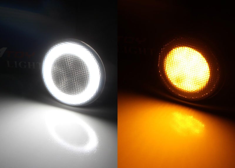 iJDMTOY Clear Lens LED Driving/DRL Turn Signal Lamp Assembly Compatible With Jeep 2007-17 Wrangler (White LED Halo Ring as Parking/Driving/DRL Lights & Amber LED Center Light as Turn Signals) - Image 2