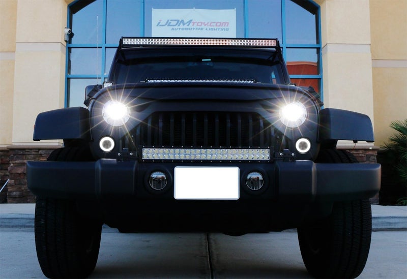 iJDMTOY Clear Lens LED Driving/DRL Turn Signal Lamp Assembly Compatible With Jeep 2007-17 Wrangler (White LED Halo Ring as Parking/Driving/DRL Lights & Amber LED Center Light as Turn Signals) - Image 3