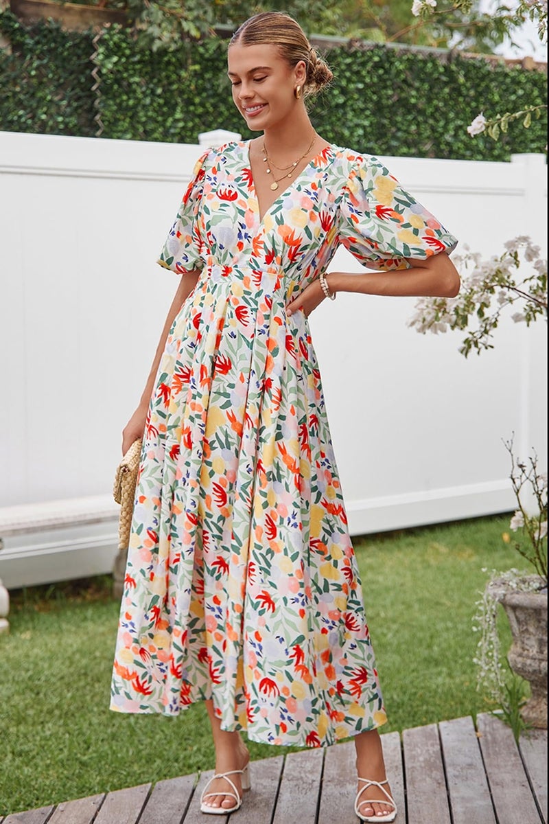 Maxigerui Women's Summer Floral Maxi Dress Spring Wedding Guest Dress 2026 Multi Floral L - Image 2