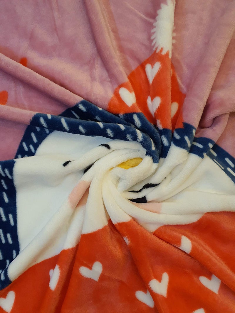 Koochie-Koo Penguin Cartoon Print Light Weight Soft Cozy Plush Fleece Coral Velvet Faux Fur All Seasons New Born Baby Blanket for Boys Girls Kids Toddler - 100x140 cm (Pack of 1, Pink) - Image 4