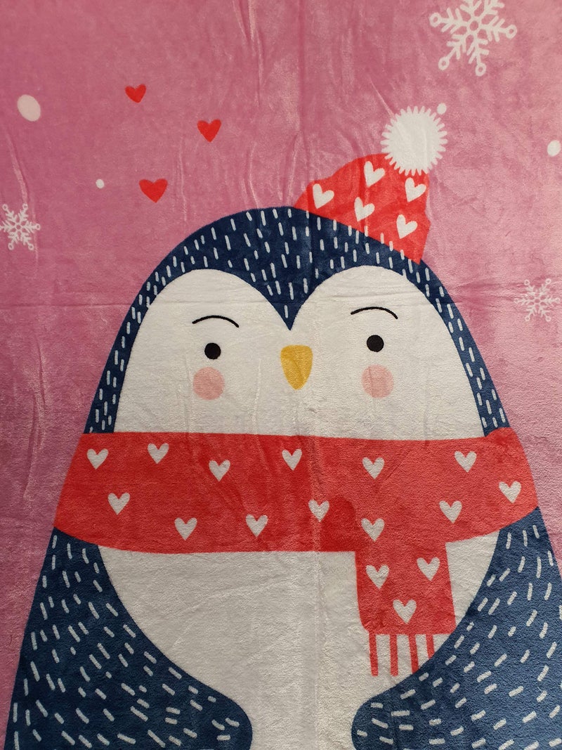 Koochie-Koo Penguin Cartoon Print Light Weight Soft Cozy Plush Fleece Coral Velvet Faux Fur All Seasons New Born Baby Blanket for Boys Girls Kids Toddler - 100x140 cm (Pack of 1, Pink) - Image 3