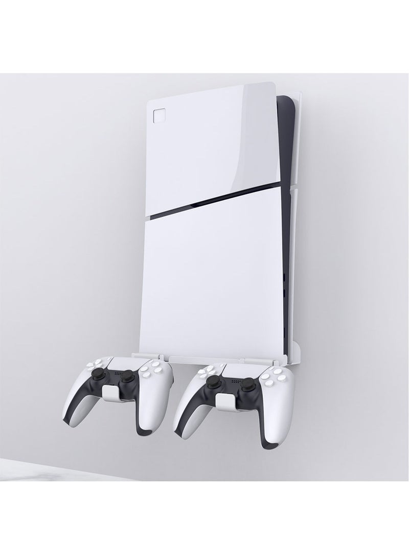 PGTECH Wall-mounted Display Stand for PS5 Slim, PS5 Console Wall Mount, Controller Storage Holder, Sturdy Storage Wall Bracket, Space-Saving, White  - Image 1