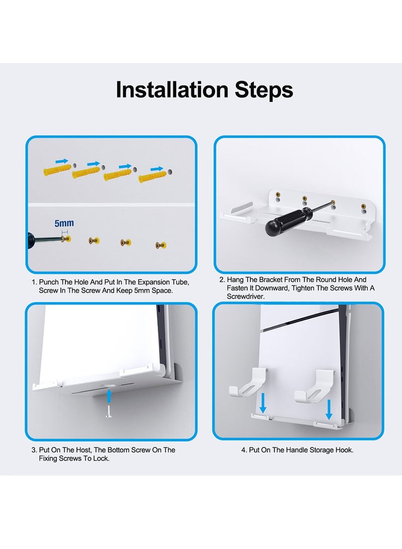 PGTECH Wall-mounted Display Stand for PS5 Slim, PS5 Console Wall Mount, Controller Storage Holder, Sturdy Storage Wall Bracket, Space-Saving, White  - Image 4