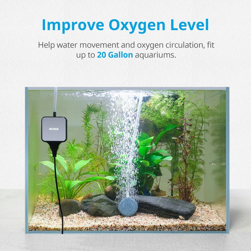 NICREW Nano Silent Aquarium Air Pump Black, Aquarium Aerator with Accessories for UP to 20 Gallon Fish Tank, Super Quiet, 0.6 L/min, 1.5 Watts - Image 3