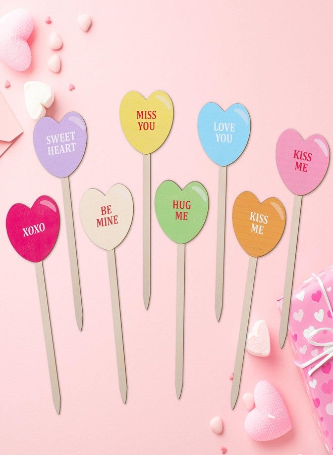 وولاين مجموعة والين من 16 قطعة من أعواد الزينة لعيد الحب، أعواد خشبية ملونة على شكل قلوب حلوى، أعواد خشبية على شكل قلوب لتزيين طاولة عيد الحب في المنزل، ولحشو المزهريات، ولحفلات الزفاف والذكرى السنوية. - Image 3
