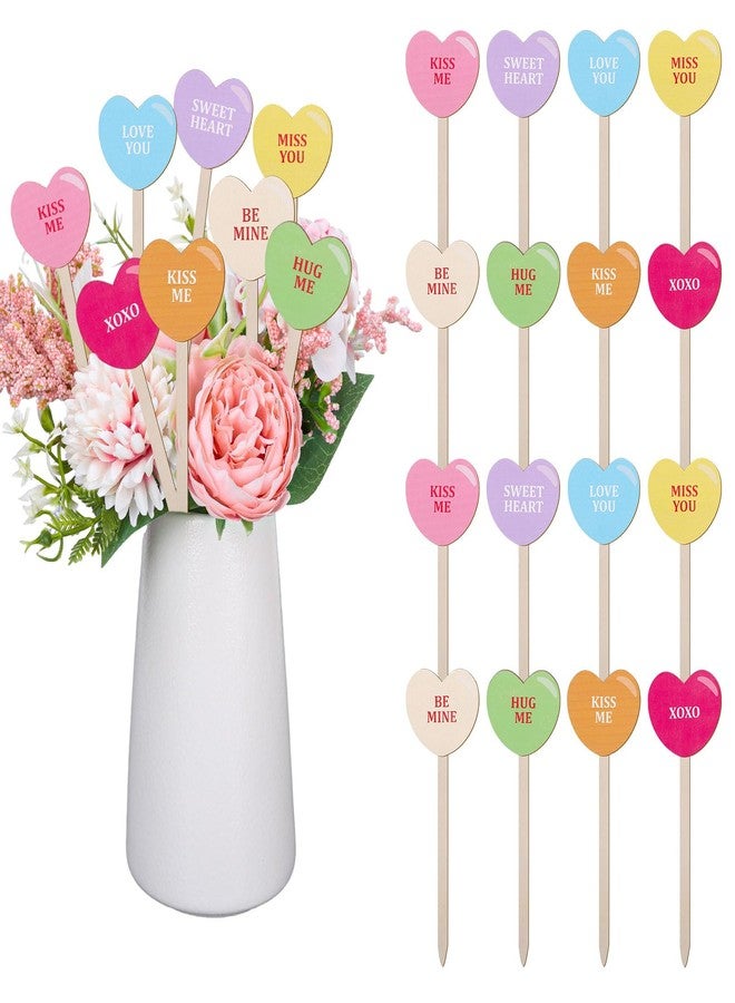 وولاين مجموعة والين من 16 قطعة من أعواد الزينة لعيد الحب، أعواد خشبية ملونة على شكل قلوب حلوى، أعواد خشبية على شكل قلوب لتزيين طاولة عيد الحب في المنزل، ولحشو المزهريات، ولحفلات الزفاف والذكرى السنوية. - Image 1