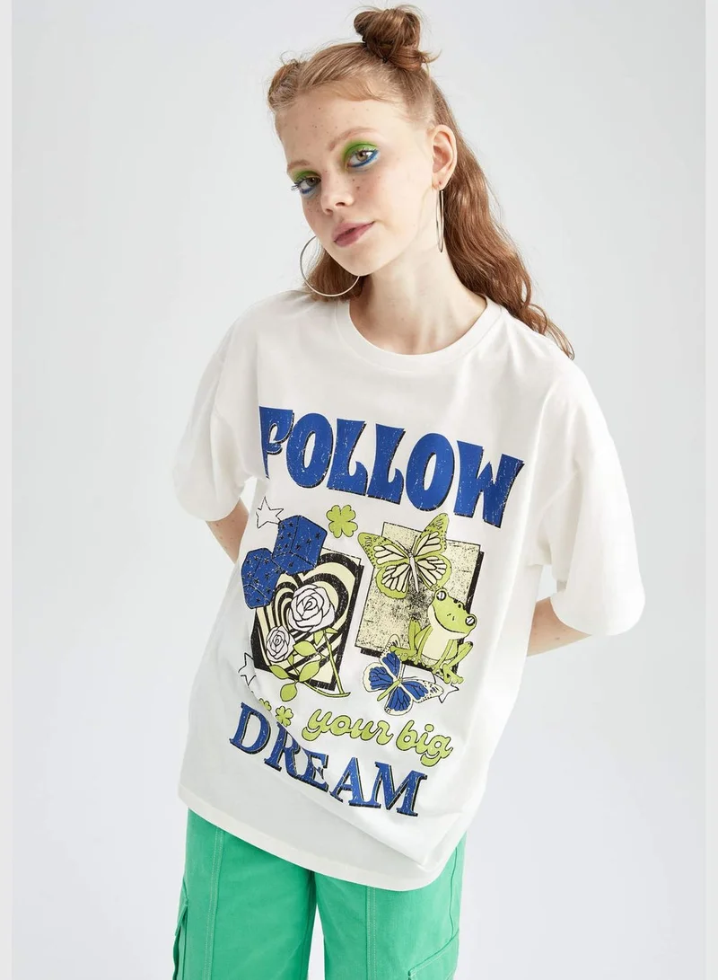 DeFacto Oversized Short Sleeve Slogan Print T-Shirt