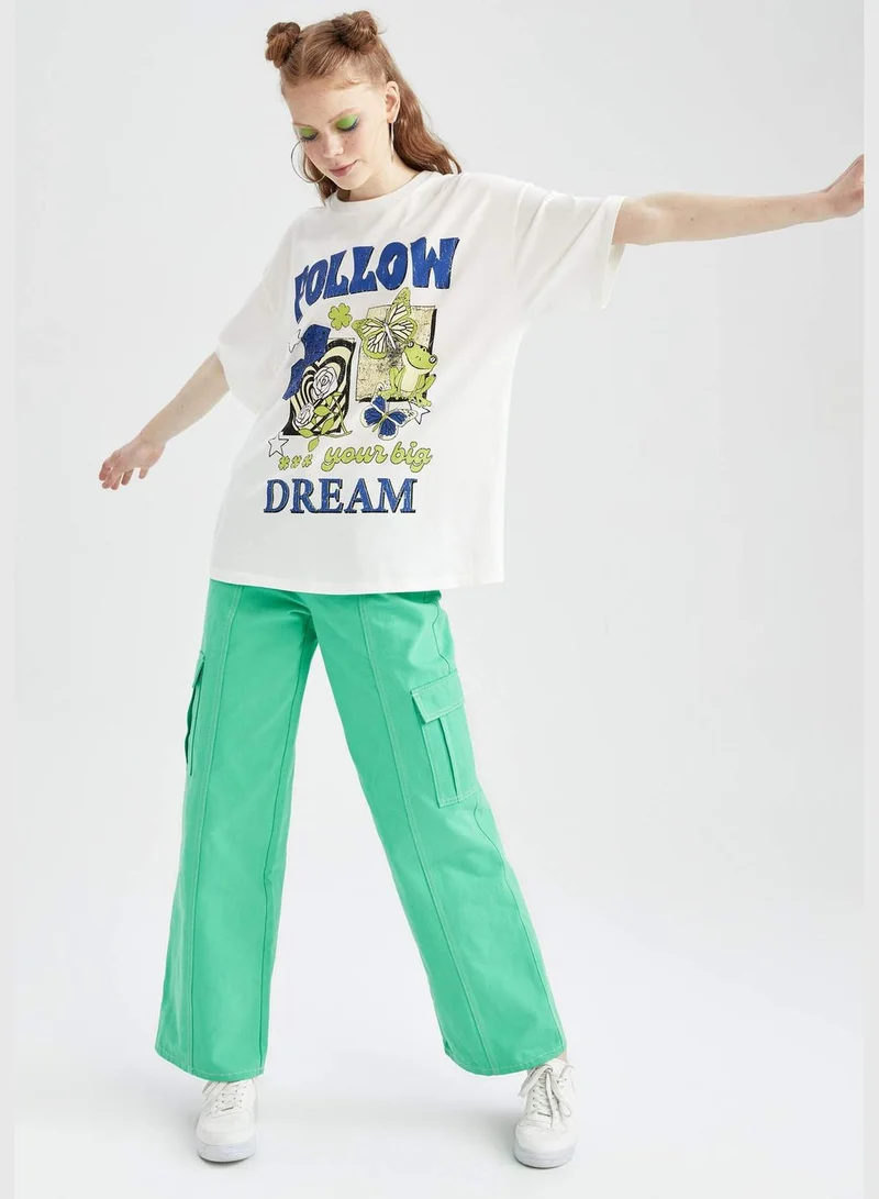 DeFacto Oversized Short Sleeve Slogan Print T-Shirt