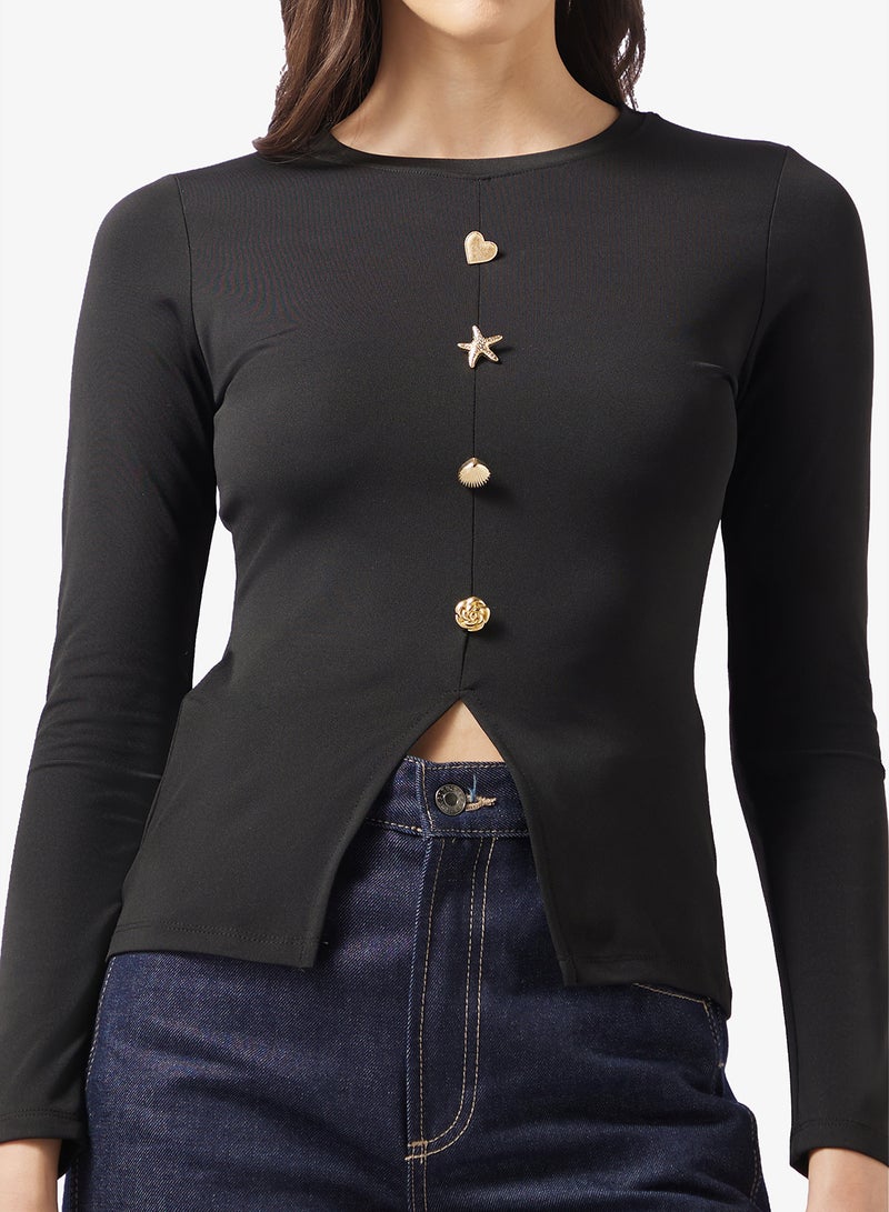 ELLA Knit Top With Statement Buttong - Image 3