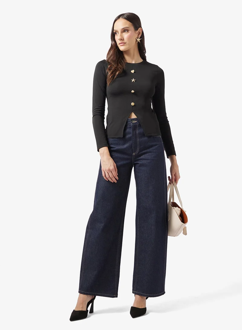 Ella  Knit Top With Statement Buttong for Women | Best Price UAE