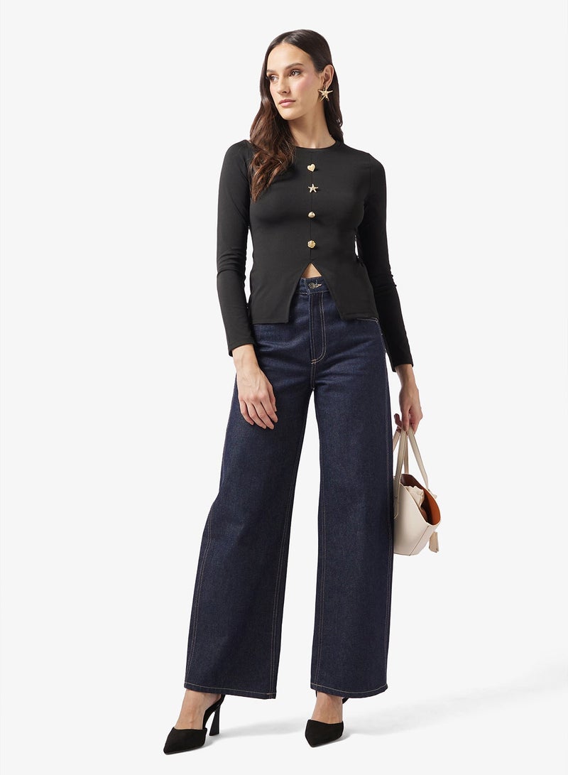 ELLA Knit Top With Statement Buttong - Image 4