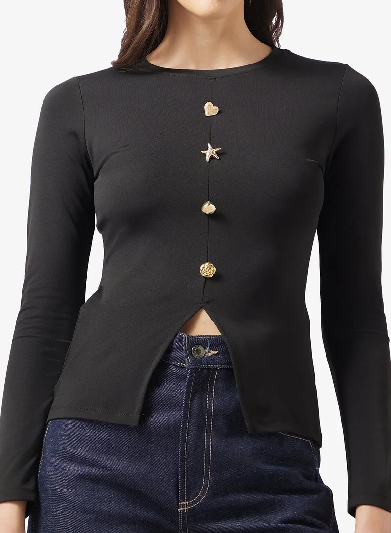 Ella  Knit Top With Statement Buttong for Women | Best Price UAE