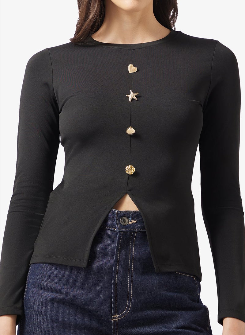 ELLA Knit Top With Statement Buttong - Image 3