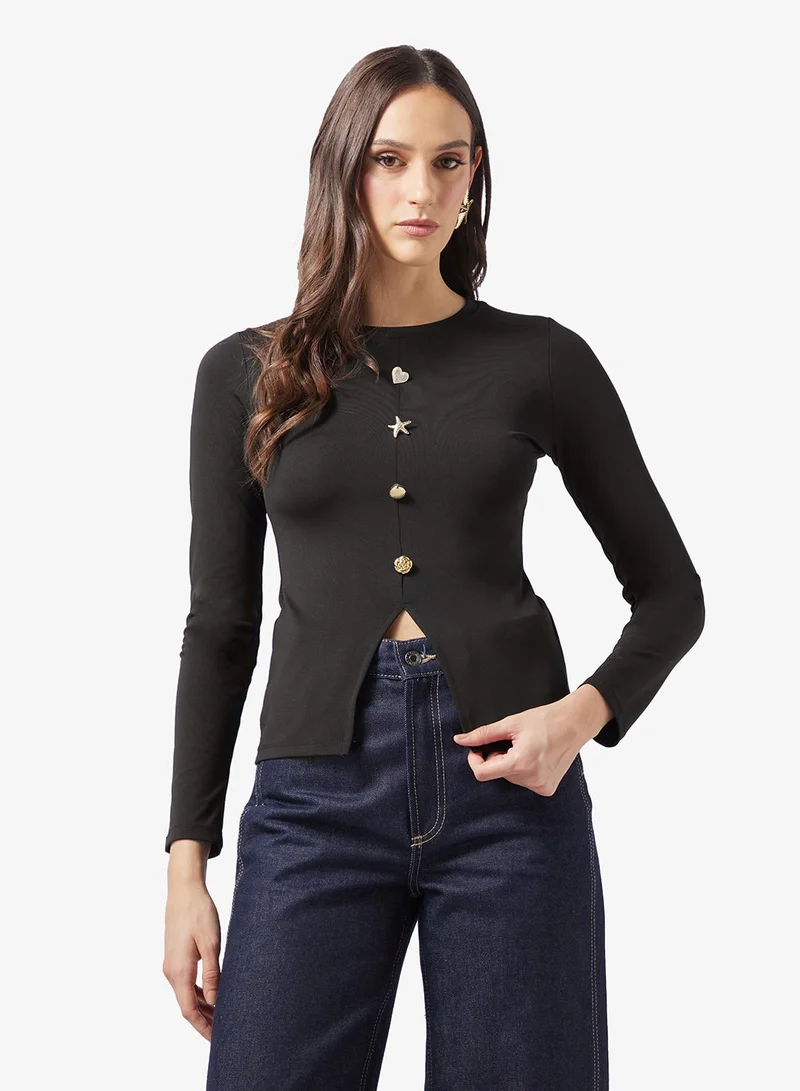 ELLA Knit Top With Statement Buttong