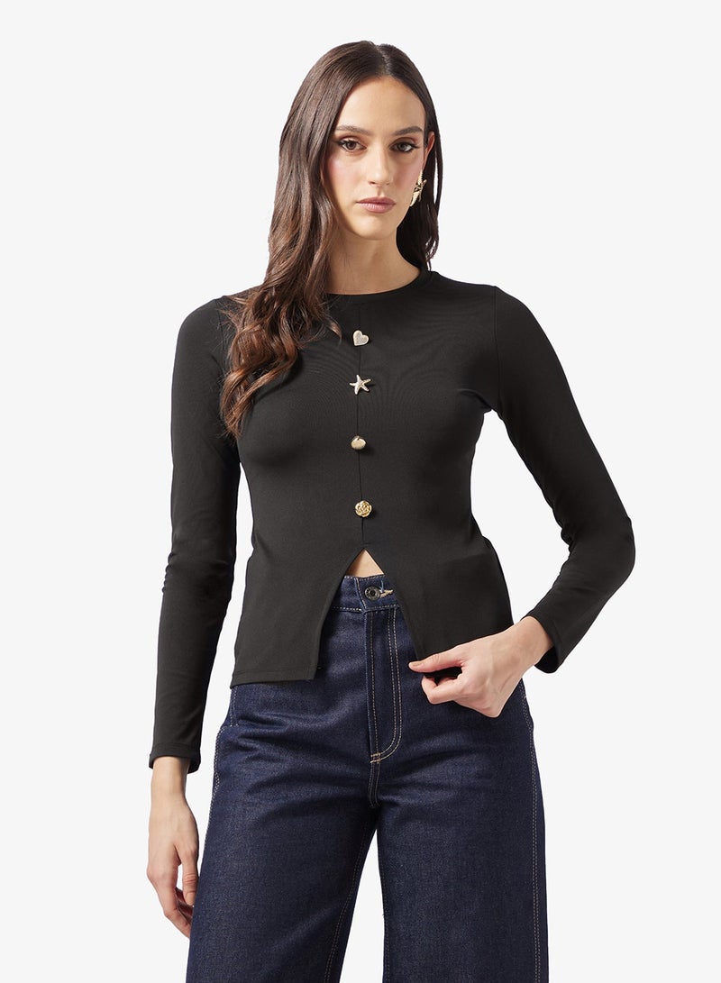 ELLA Knit Top With Statement Buttong - Image 1