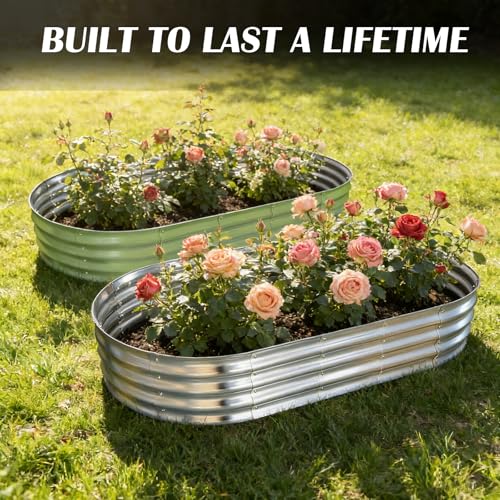 AmazStove Galvanized Raised Garden Bed Kit, Planter Garden Boxes Outdoor, Oval Large Metal for Vegetables Fruits, Flowers Planter Boxes, Easy Assembly Garden Bed Kit (Silver, 6×3×1FT (2-Pack) - Image 2