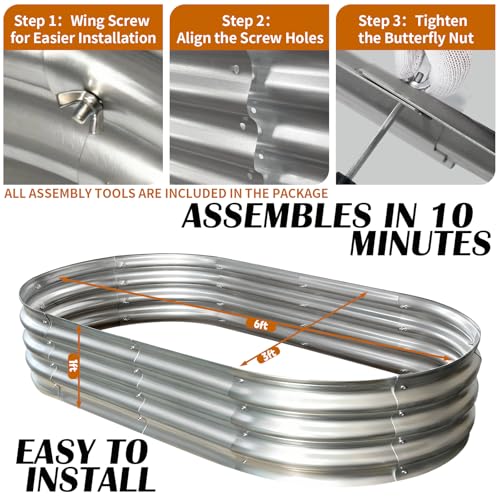 AmazStove Galvanized Raised Garden Bed Kit, Planter Garden Boxes Outdoor, Oval Large Metal for Vegetables Fruits, Flowers Planter Boxes, Easy Assembly Garden Bed Kit (Silver, 6×3×1FT (2-Pack) - Image 3