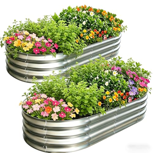 AmazStove Galvanized Raised Garden Bed Kit, Planter Garden Boxes Outdoor, Oval Large Metal for Vegetables Fruits, Flowers Planter Boxes, Easy Assembly Garden Bed Kit (Silver, 6×3×1FT (2-Pack) - Image 1