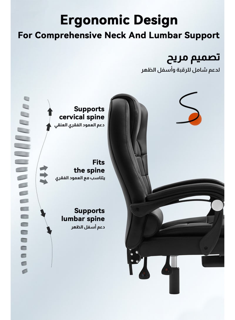 يو إل اتش واي سي كرسي كمبيوتر مريح، مصنوع من جلد البولي يوريثان، ارتفاع قابل للتعديل، وظيفة تدليك، ظهر مرتفع، دوران 360 درجة، دعم قطني، مساند ذراع مريحة. متوفر باللون الأسود. - Image 4