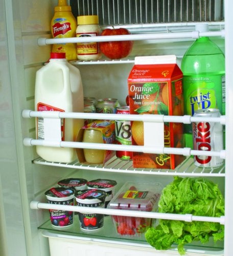 Camco 28" Double RV Refrigerator Bar, Holds Food and Drinks in Place During Travel, Prevents Messy Spills, Spring Loaded and Extends Between 16" and 28" - White (44073) - Image 3