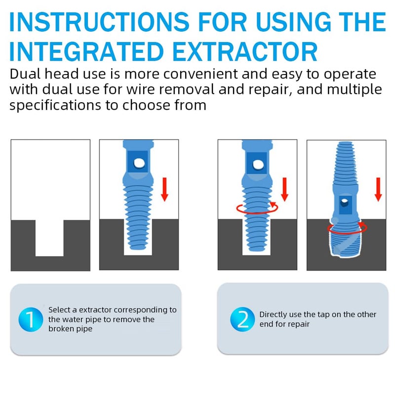 Serplex ® مجموعة أدوات استخراج الأنابيب المكسورة 2 في 1 رأس مزدوج 1/2 بوصة و 3/4 بوصة مزيل صمولة صمام الصنبور أداة يدوية ثقيلة من سبائك معدنية مزيل برغي مكسر متوافق مع إصلاحات السباكة المنزلية - Image 3