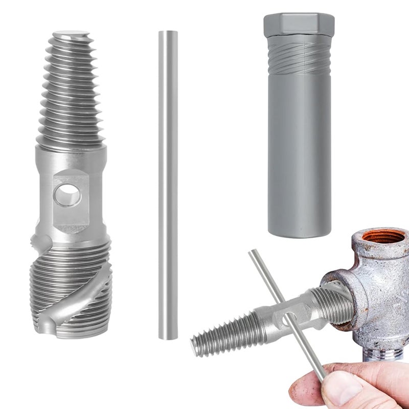 Serplex ® مجموعة أدوات استخراج الأنابيب المكسورة 2 في 1 رأس مزدوج 1/2 بوصة و 3/4 بوصة مزيل صمولة صمام الصنبور أداة يدوية ثقيلة من سبائك معدنية مزيل برغي مكسر متوافق مع إصلاحات السباكة المنزلية - Image 1