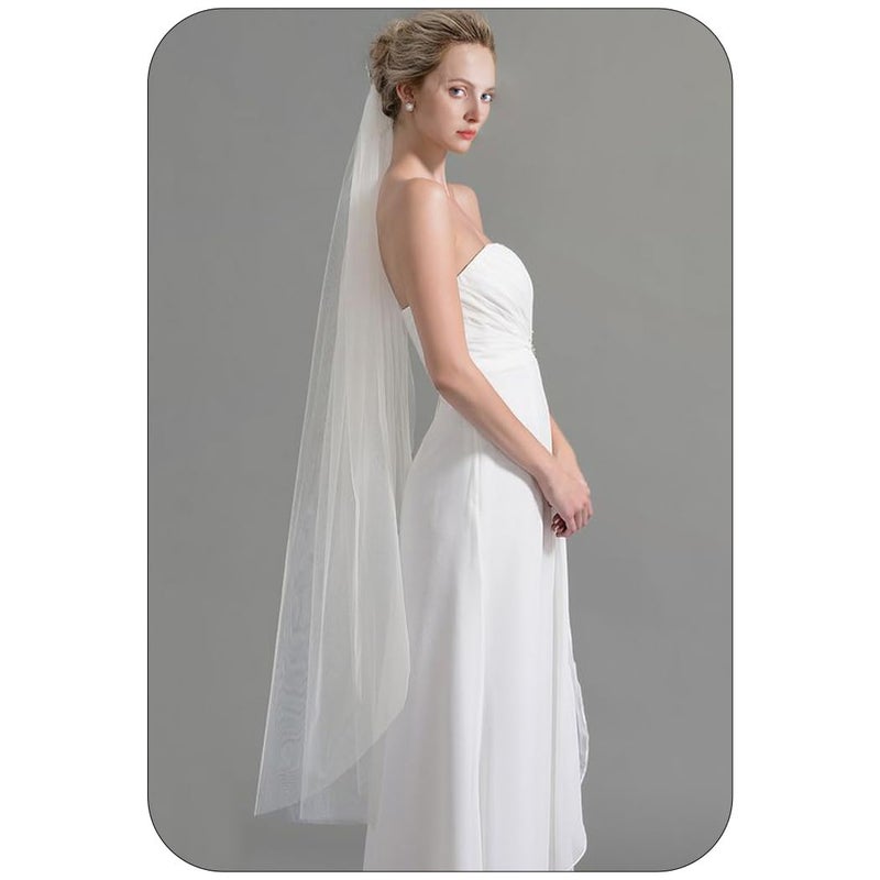 Latious 1 Tier Bride Wedding Veils White Fingertip Bridal Veil Tulle Veils with Comb for Brides and Women (White) - Image 1