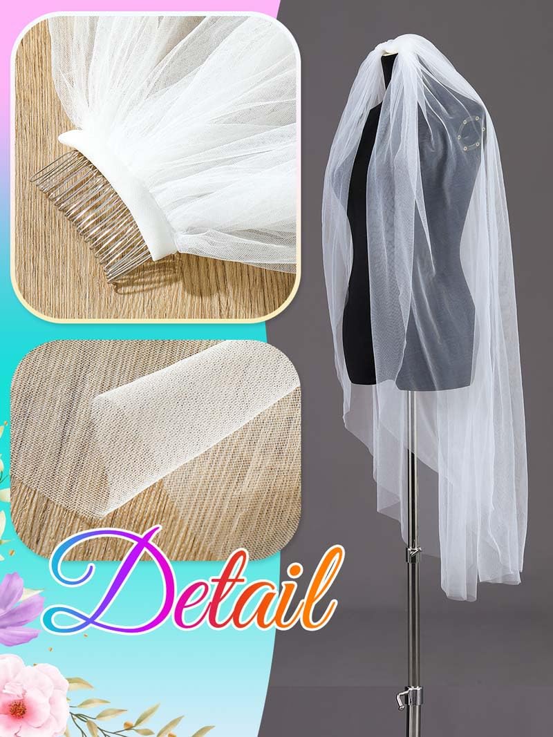 Latious 1 Tier Bride Wedding Veils White Fingertip Bridal Veil Tulle Veils with Comb for Brides and Women (White) - Image 4