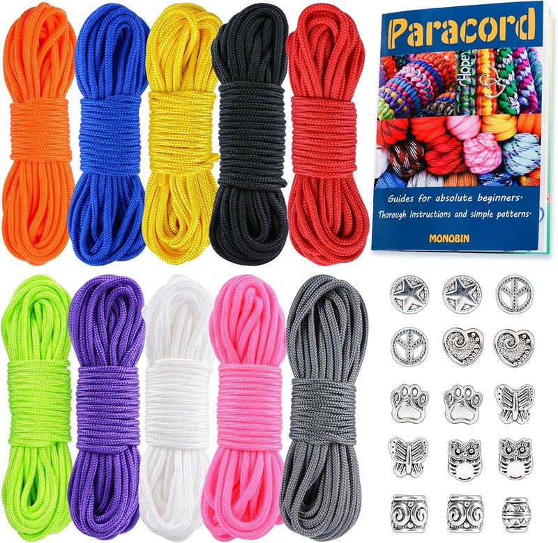 MONOBIN Micro Paracord，2mm 10Colors 20FT Paracord Combo Kit with Paracord Instructions and Charms ​for Making Paracord Bracelets, Lanyards, Jewelry Making - Image 1