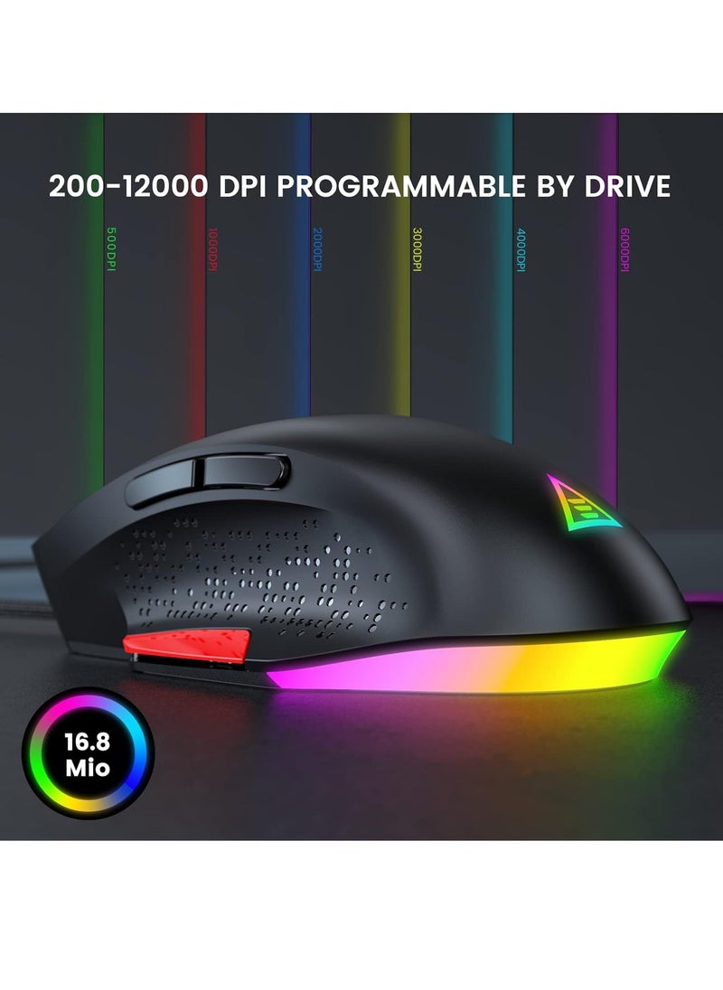 EKSA - EM600 Gaming Mouse , Lightweight Only 90g - Optical Sensor 200-12000 DPI Adjustable, 9 Programmable Buttons, 12 RGB Backlit, Sniper Button, Ergonomic Computer Mouse - Image 1
