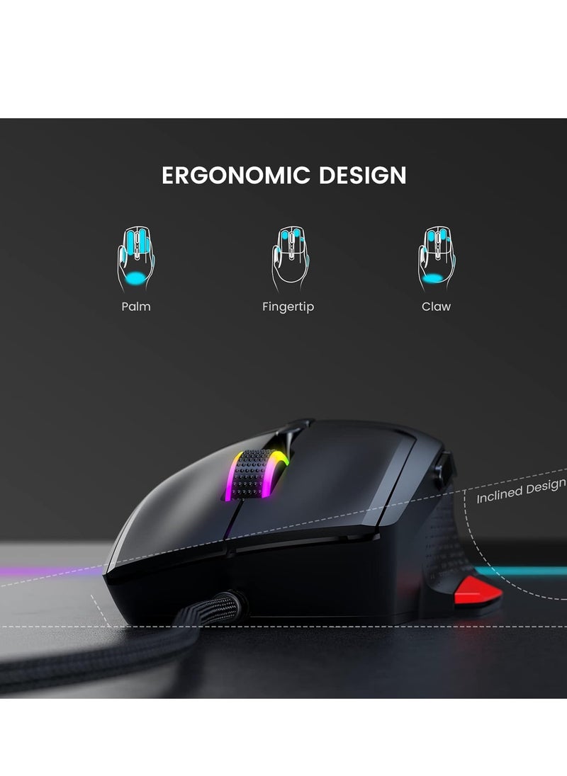 EKSA - EM600 Gaming Mouse , Lightweight Only 90g - Optical Sensor 200-12000 DPI Adjustable, 9 Programmable Buttons, 12 RGB Backlit, Sniper Button, Ergonomic Computer Mouse - Image 1