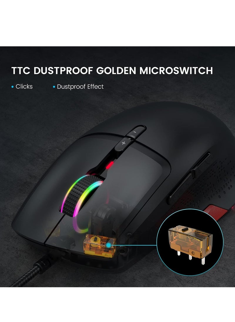 EKSA - EM600 Gaming Mouse , Lightweight Only 90g - Optical Sensor 200-12000 DPI Adjustable, 9 Programmable Buttons, 12 RGB Backlit, Sniper Button, Ergonomic Computer Mouse - Image 1