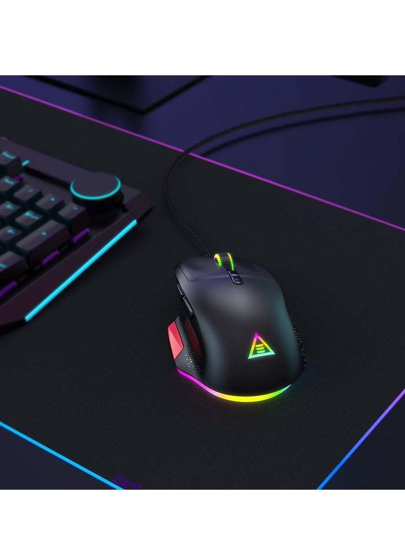 EKSA - EM600 Gaming Mouse , Lightweight Only 90g - Optical Sensor 200-12000 DPI Adjustable, 9 Programmable Buttons, 12 RGB Backlit, Sniper Button, Ergonomic Computer Mouse - Image 1