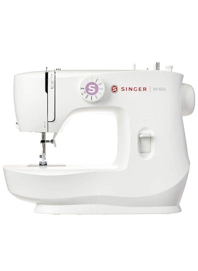 SINGER M1605 Domestic Sewing Machine, 6 Built-In Stitches, Easy Stitch Selection, With Front loading Bobbin & Adjustable Thread Tension Dial 1605 White - Image 1