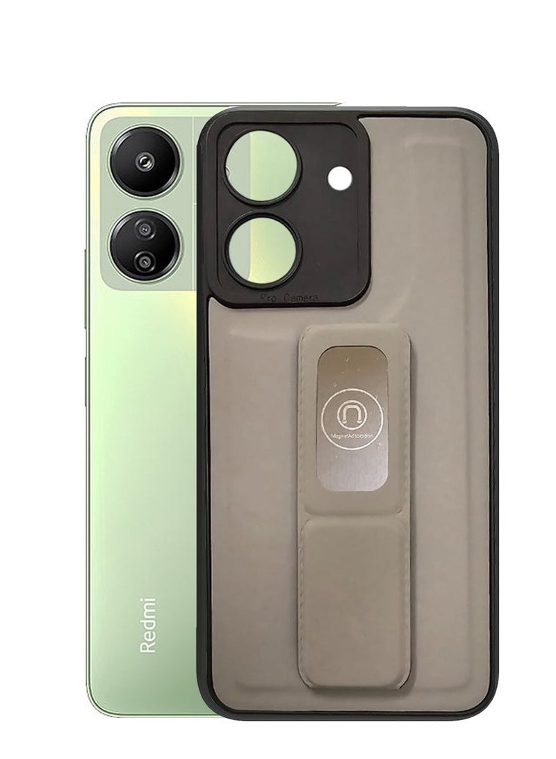 Techie غطاء خلفي أنيق من TPU سيليكون مع مقبض يد مغناطيسي آمن وحامل لجهاز Xiaomi Redmi 13C 4G - رمادي - Image 2