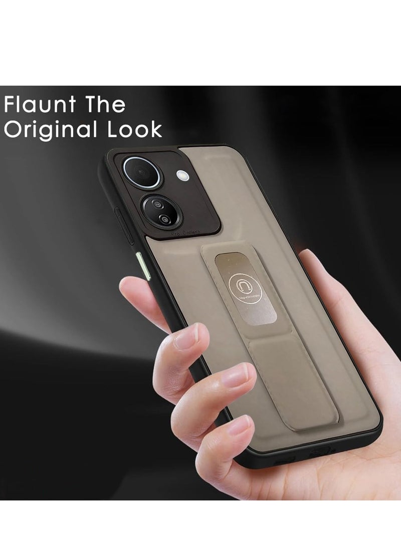 Techie غطاء خلفي أنيق من TPU سيليكون مع مقبض يد مغناطيسي آمن وحامل لجهاز Xiaomi Redmi 13C 4G - رمادي - Image 3