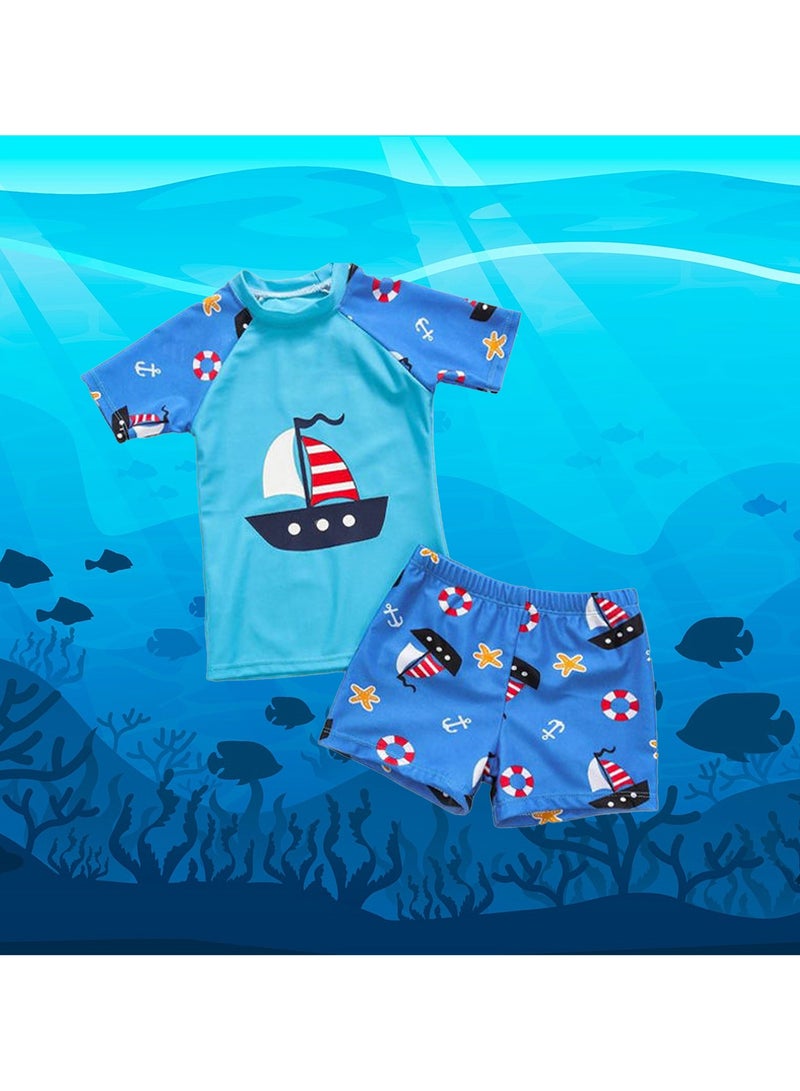 Toddler Boy 5-Piece Swimwear Set Baby Boy Swimsuit with Hat,Swim Goggles,and Storage Bag UPF 50+ Rash Guards Short Sleeve Bathing Suit for Boys - Image 2