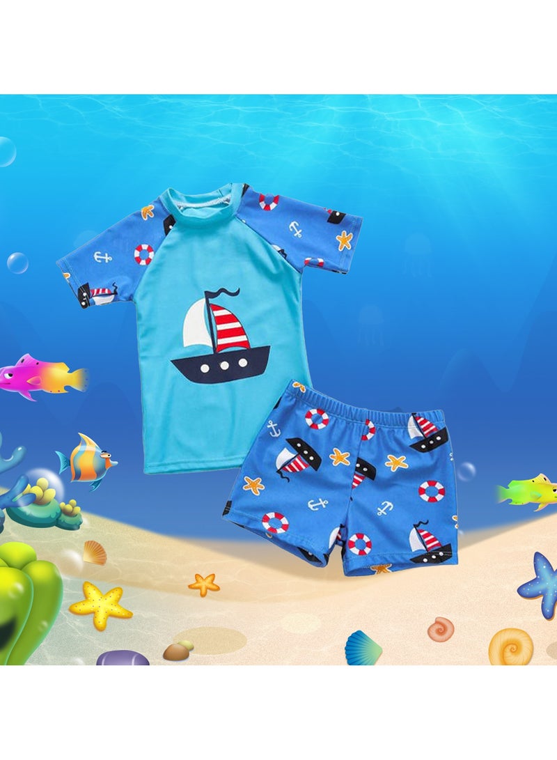 Toddler Boy 5-Piece Swimwear Set Baby Boy Swimsuit with Hat,Swim Goggles,and Storage Bag UPF 50+ Rash Guards Short Sleeve Bathing Suit for Boys - Image 4