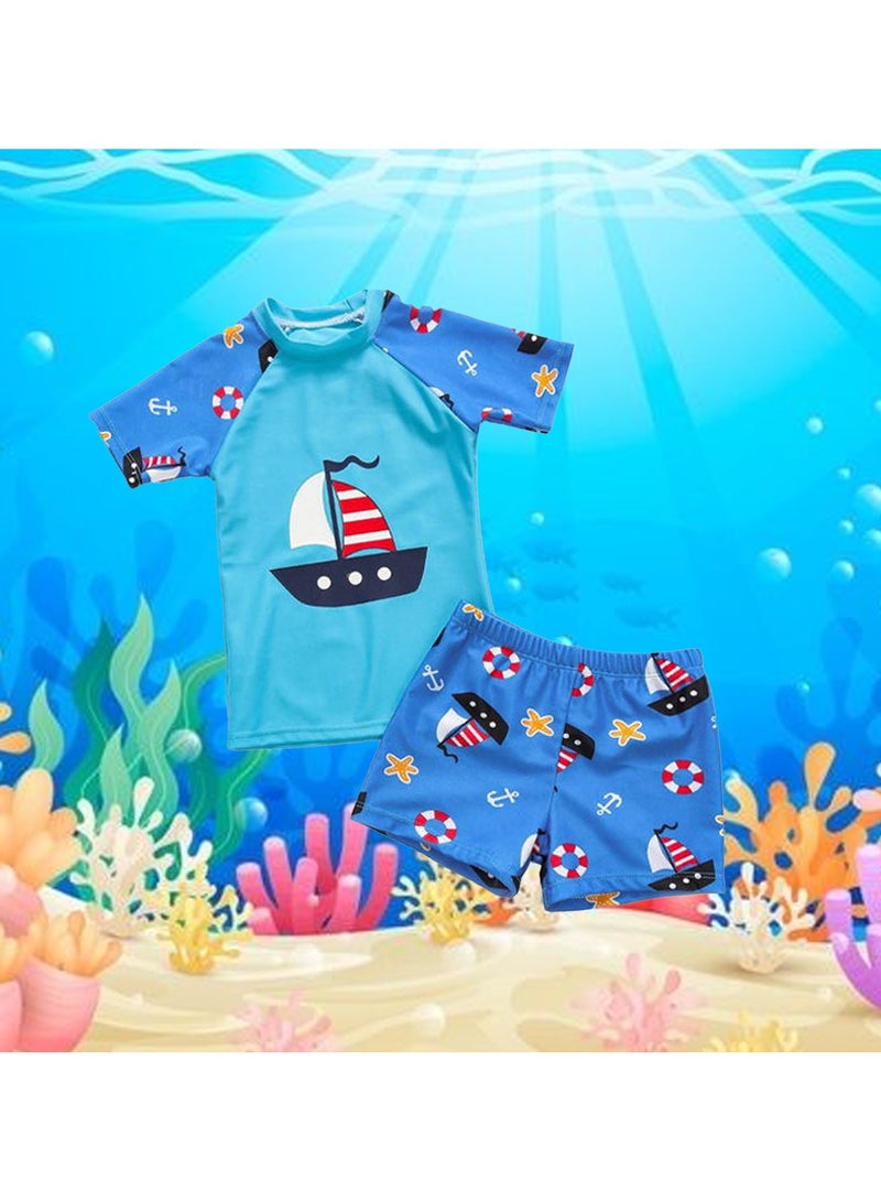 Toddler Boy 5-Piece Swimwear Set Baby Boy Swimsuit with Hat,Swim Goggles,and Storage Bag UPF 50+ Rash Guards Short Sleeve Bathing Suit for Boys - Image 5