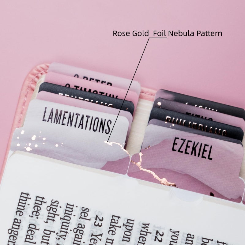 UPAFEXXI-Laminated Bible Tabs (Rose Gold and Black Foil Embossed Lettering), Bible Tabs for Women, Reposition Large Print Stickers, Easy to Read and Apply, 80Chapters Labels for Easy Navigation - Image 2