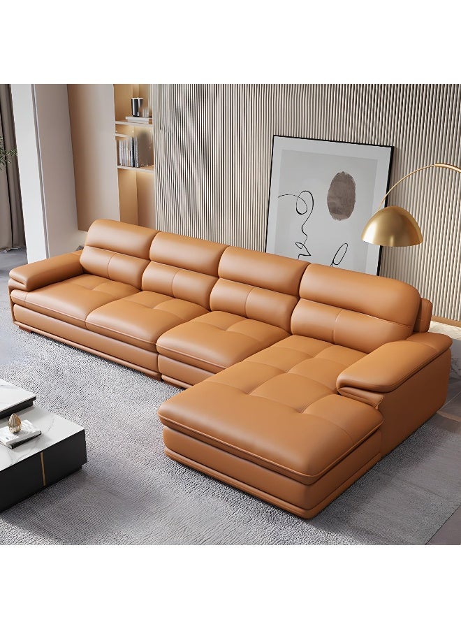 Comfynest Modern Orange Genuine Leather Sofa - Image 1